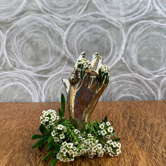 Me & Ro hammered gold bands and pearl cluster ring - Picture 3 of 9